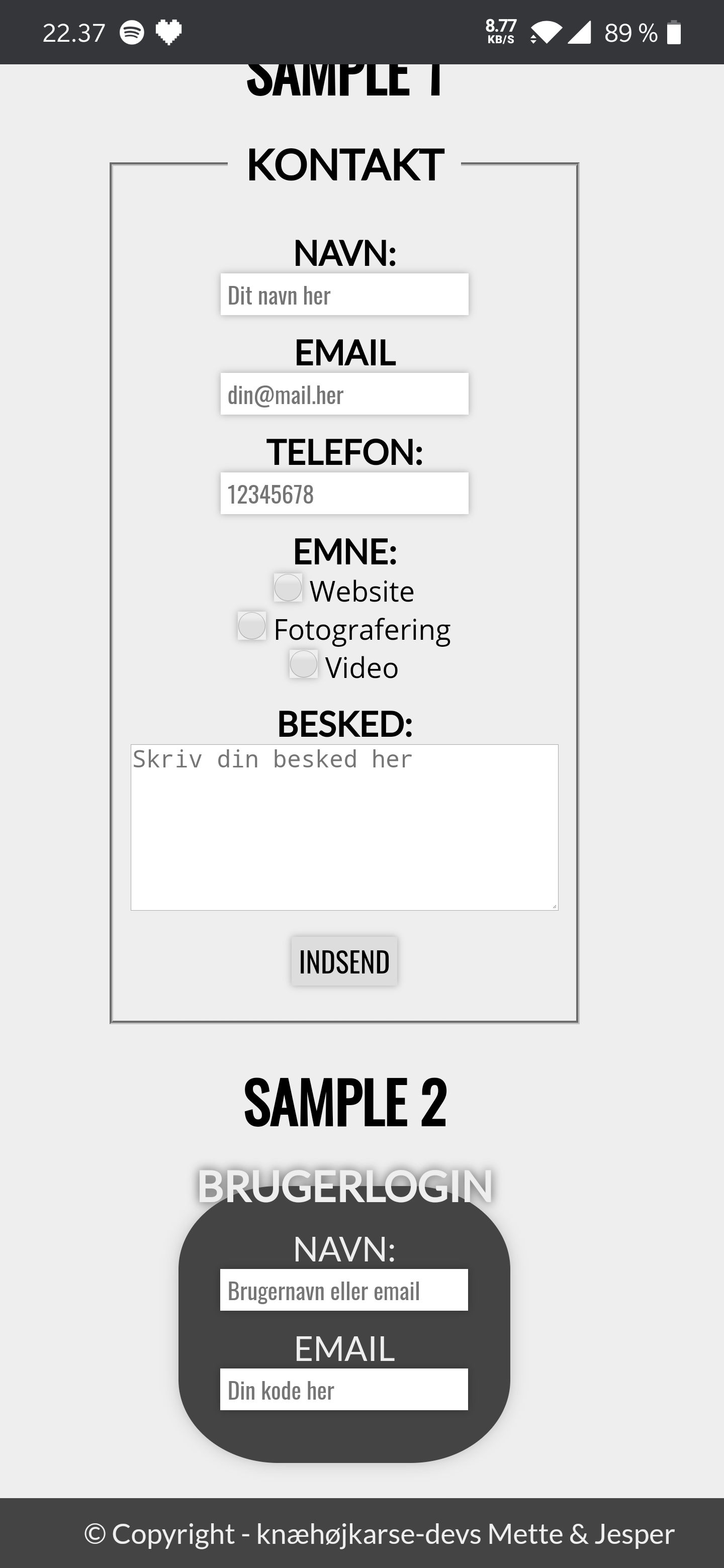 Preview af vores samples på vores projekt